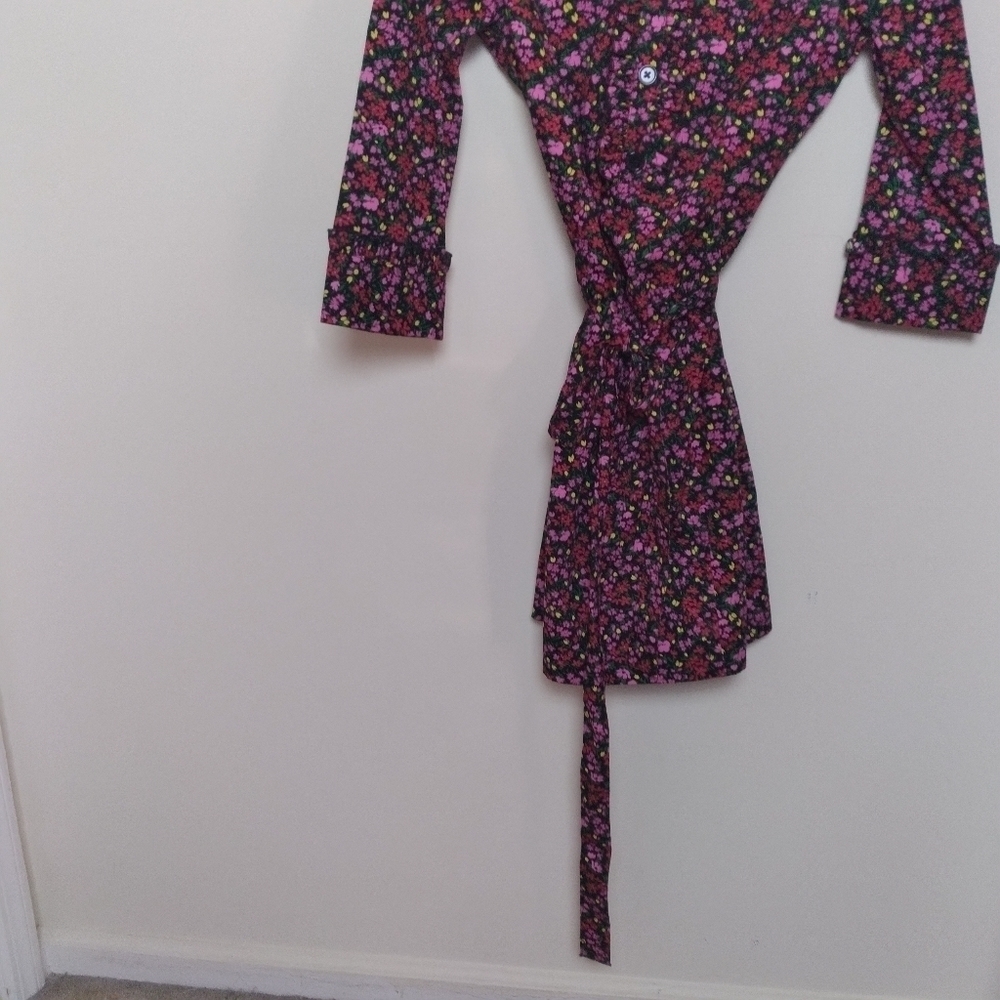 LOFT Black and Pink Floral Cotton Midi Shirt Dress Size 6 Petite - Picture 3 of 12